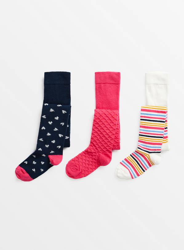 Buy Pink Navy Heart Stripe Tights 3 Pack 4 5 years Argos